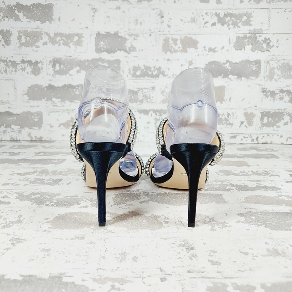 NEW Badgley Mischka Sade Black Rhinestone Heeled Summer Sandals A940 - Picture 4 of 11